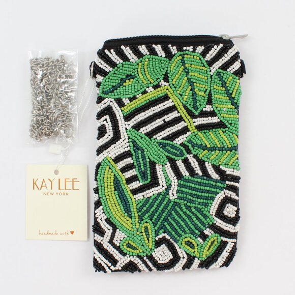 Kay Lee New York Green Tropical Beaded Cell Phone/Crossbody NWT Made ❤️ India - Picture 1 of 3